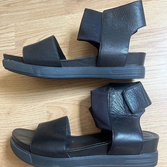 Eileen Fisher Black Women's 8.5 Mesh Strap Velcro Leather Wedge Athletic Sandals - Picture 1 of 5